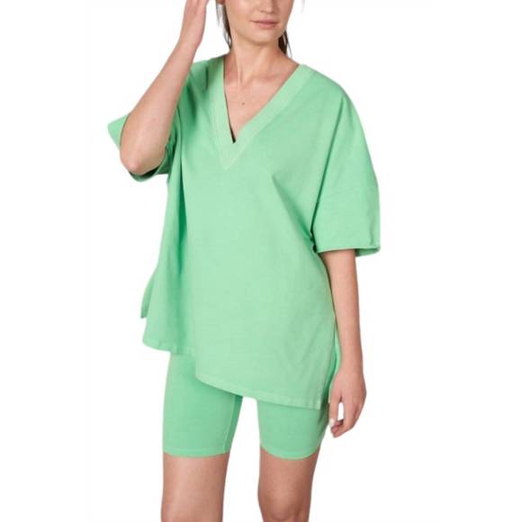 NEW LALAMIA v-neck boxy tee in lime - Picture 2 of 4